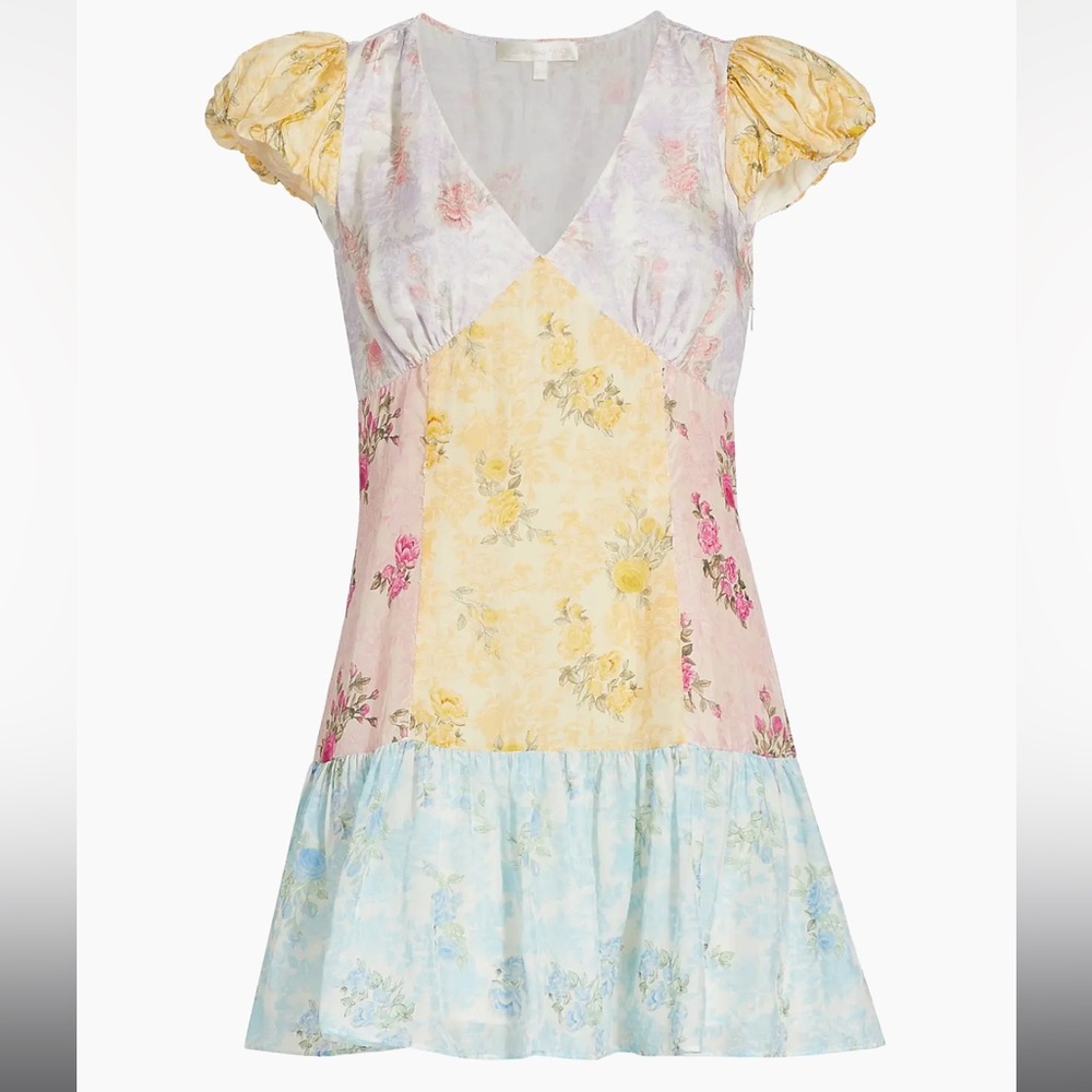 Loveshackfancy Rainbow Clouds Russ Patchwork Silk… - image 2